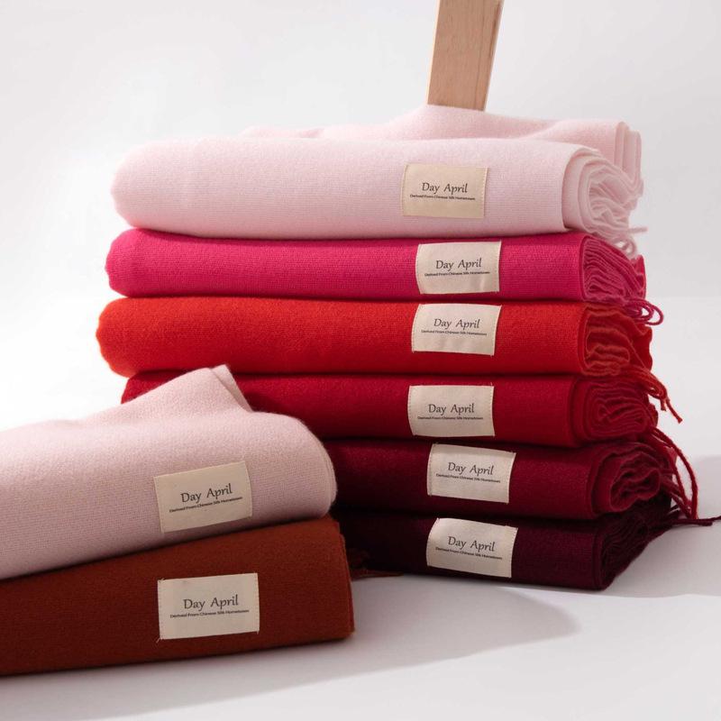 Red Imitation Cashmere Scarf, Pure Color, Women's Winter Accessory, High-end Feel, Versatile, Perfect for New Year Wrapping.