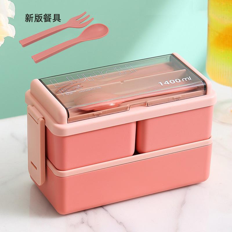 Food-grade microwaveable lunch box, double-layer bento box, compartmented lunch box with cutlery and small sauce container