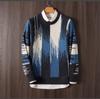 Men's 100% Pure Wool Round Neck Gradient Sweater - Thick, Loose Fit for Business Casual.