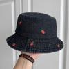 New Strawberry Denim Embroidered Shell Bucket Hat Men's and Women's Sunshade Basin Hat Spring and Summer Fashion Versatile Tide