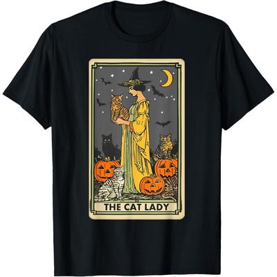 Pinchchoo The Cat Lady Tarot Card Vintage Gothic Cat Women Cat Mom T-Shirt
