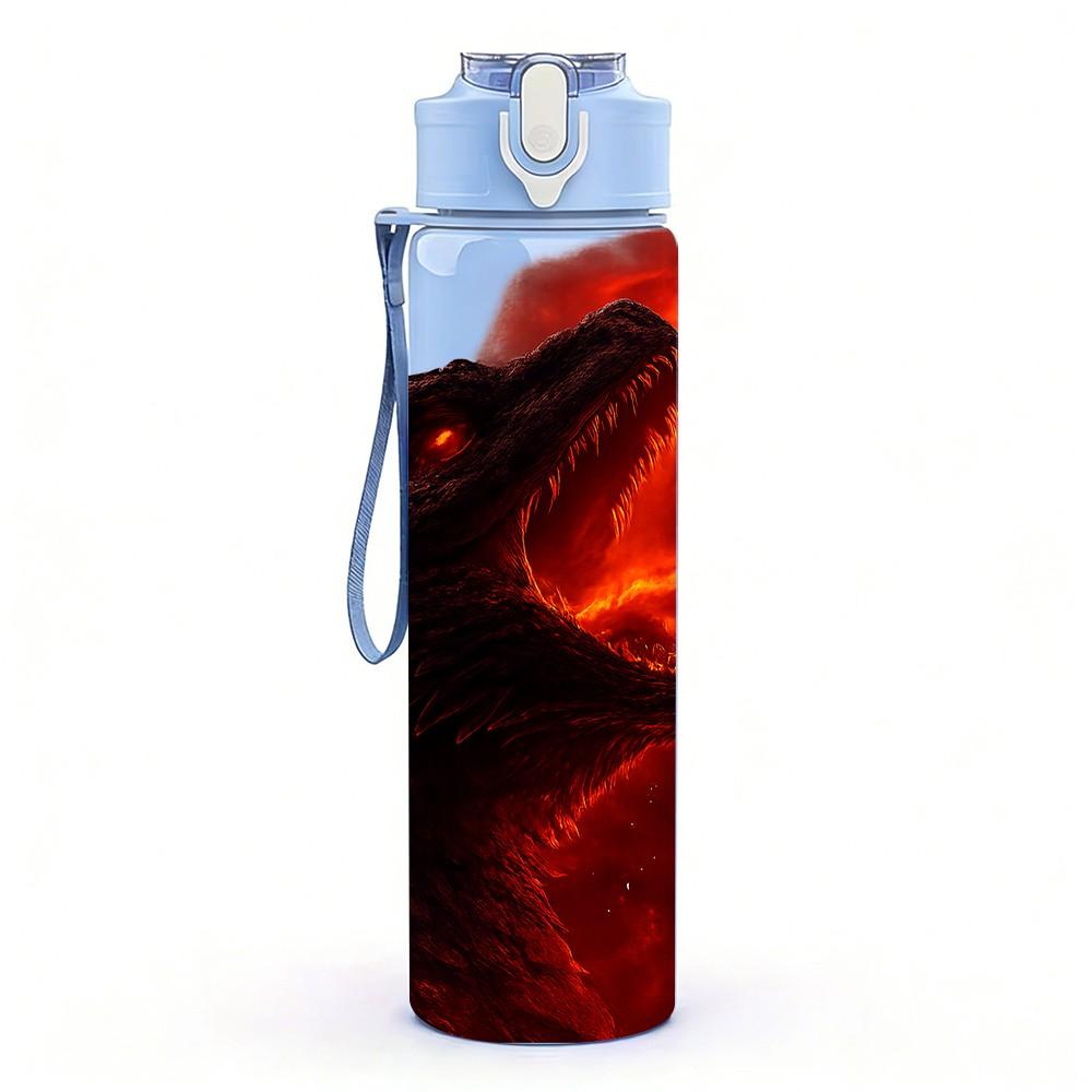 1PC Wolf Fire Flame Dark Art Portrait Print 750ml Color Plastic Sports Water Bottle Leakproof Flip Straw Lid Suitable for Sports Office Home Use