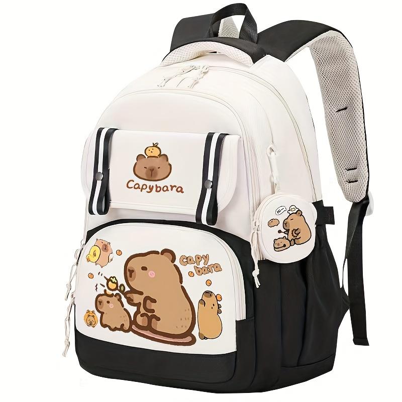 Capybara Casual Backpack Lightweight Polyester School Bag with Adjustable Straps Large Capacity Zip Closure & Front Pocket | Playful Cartoon Design
