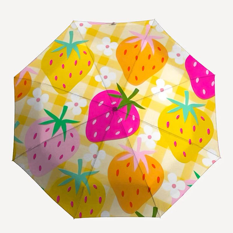 1pc Strawberry Pattern Automatic Open/close Folding Umbrella, Compact Portable Travel Umbrella, Perfect Birthday/Christmas, Cute Umbrella, D