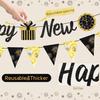 Happy New Year 2026 Banner Black Glitte Pre-Assembled New Years Eve Sign Garland Banner for 2026 NYE Party Supplies Decorations Holiday Home Hanging