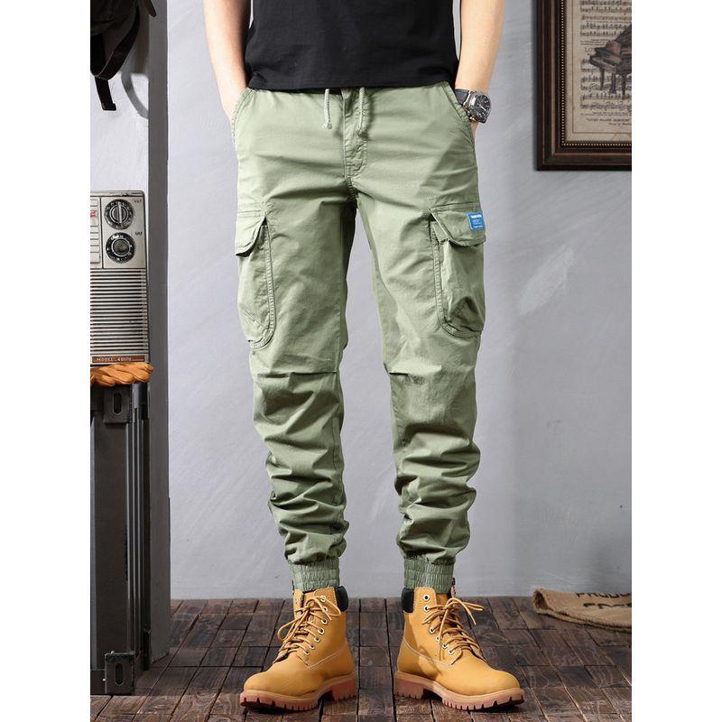 Men's Loose-Fitting Cargo Pants with Pockets, Spring and Autumn New Trendy Casual Long Pants, Versatile Cropped Pants