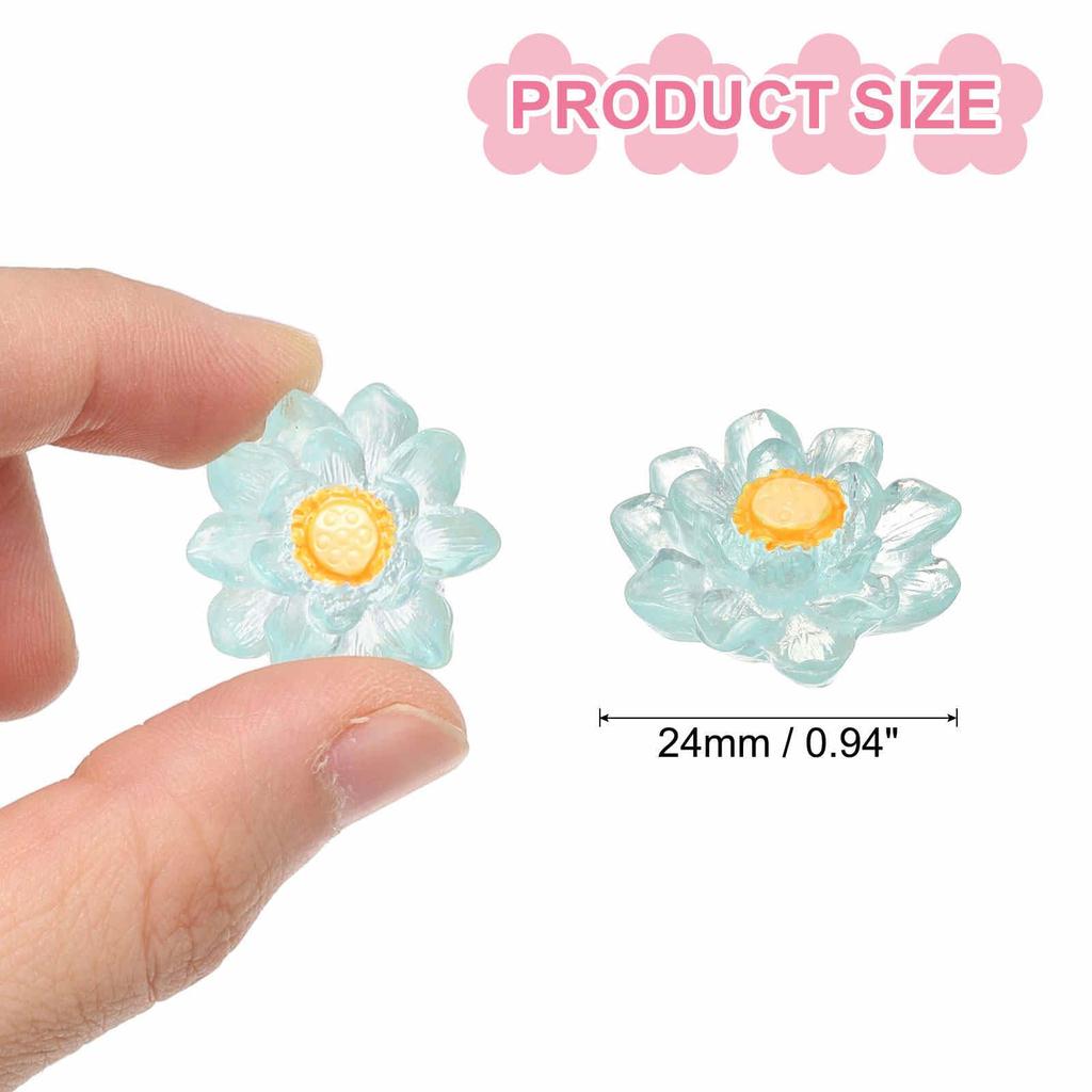 CoCud Mini Resin Flowers, 24mm0.94" Diameter, Miniature Lotus Flowers for Dollhouses, Transparent Blue - (Uses: Fairy Garden, Dollhouse Decoration,