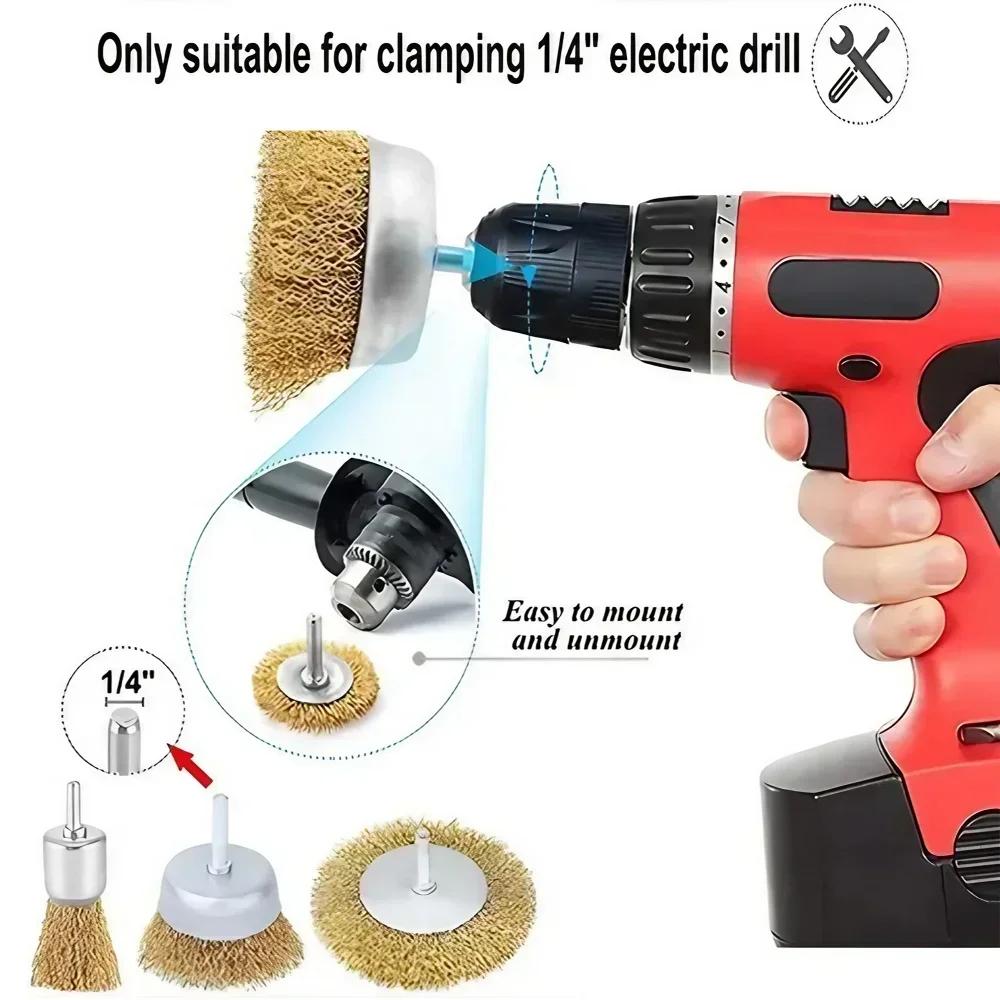 6Pcs Wire Brush Shaft Grinding Wheel Rust Removal Polishing Electric Grinder Drill Accessory