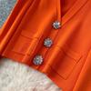 Winter Strickwaren Damen Anzüge Langarm Diamantknöpfe Oberteile+Freizeithosen mit weitem Bein Locker Warme Pullover-Sets