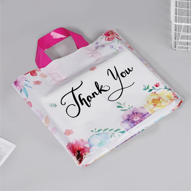 10pcs Thank You Gift Bag Floral Design Plastic Tote Bags for Wedding Birthday Party Gift Packaging Thanksgiving Christmas Favors