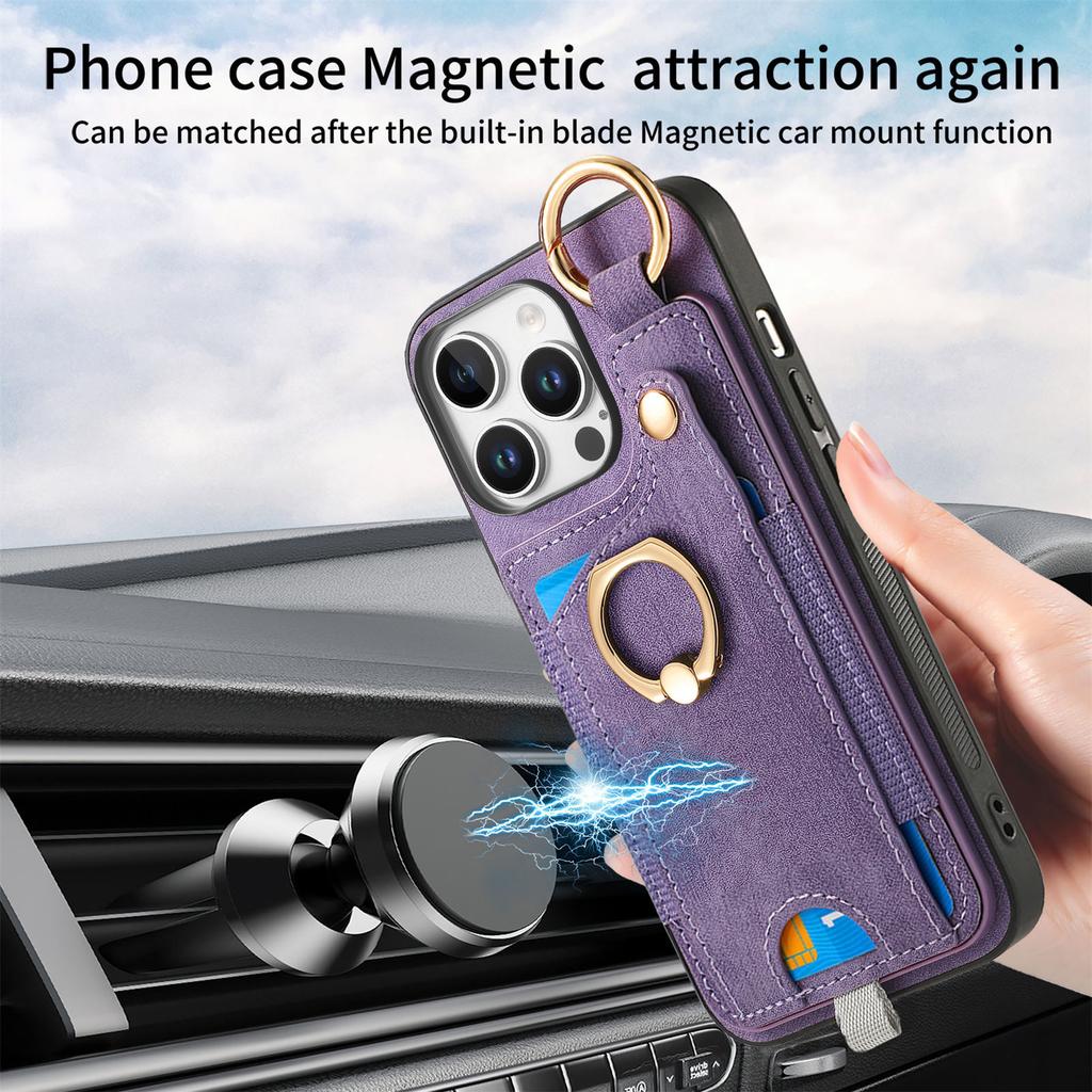 For iPhone 16 Pro Max Case Card Slots Leather+TPU Phone Cover with Ring Buckle