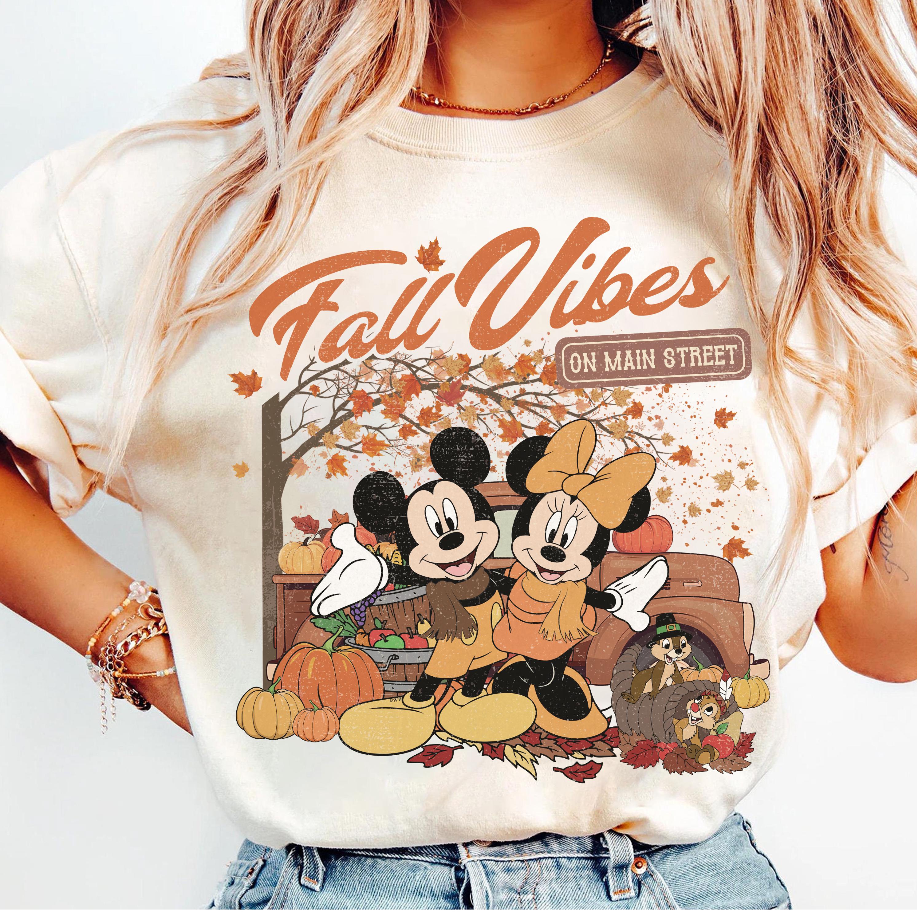 Retro Disney Mickey and Minnie Fall Vibes on Main Street Shirt Fall Pumpkin Disney Thanksgiving Shirt S