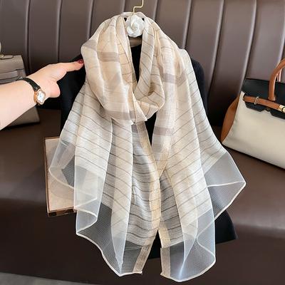 Luxury New Long Silk Scarf for Women Beach Hijab  Elegant Shawls Female Head Wool Wraps Plaid Echarpe Bufanda Bandana