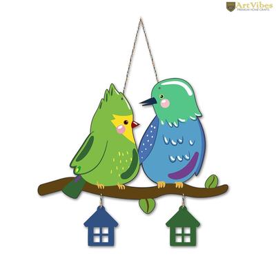 Cute Pair of Birds Wooden Wall Hanging for Home Decoration | Garden Balcony | Office | Cafe | Decorative Door Hanging | Festive Decor Art Items