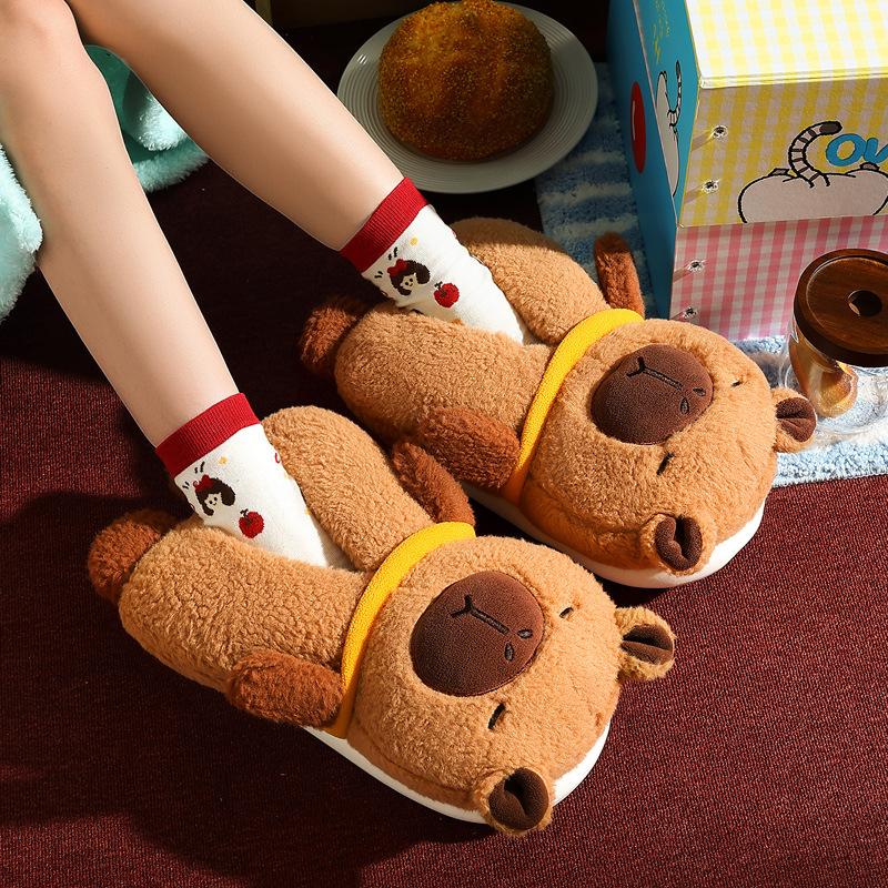 Cartoon Cotton Slippers Winter New Cute Kapibara Home Indoor Household Plush Cotton Shoes Winter
