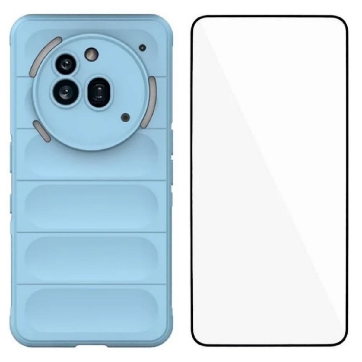

For Nothing Phone (3a) Pro TPU Case WANLONFENG HD Series Anti Slip Phone Cover with Tempered Glass Baby Blue