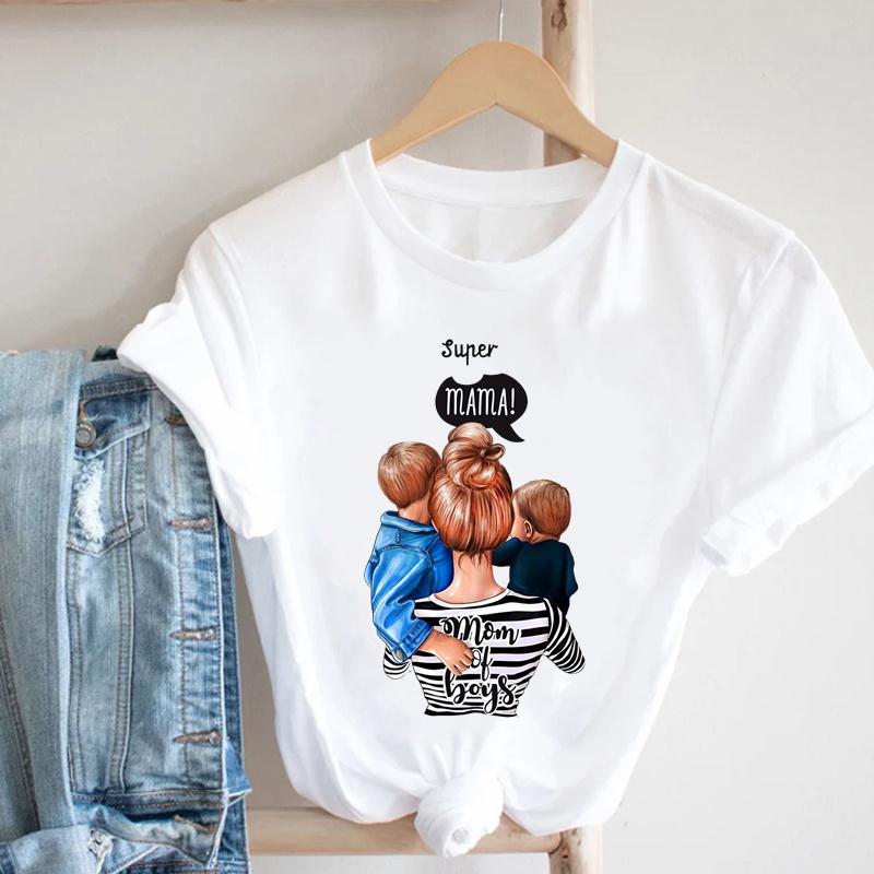 Summer Fashion Mom Daughter Son Short Sleeve Women Clothing Mother Casual Print Tee Top T-shirt Lady Female Graphic T-shirt