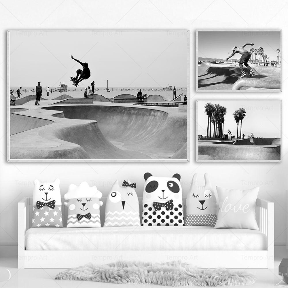 Skateboarding Extreme Sports Posters Prints Black White Photo Canvas Painting Wall Art Pictures Room Decor Skateboard Lover Gift