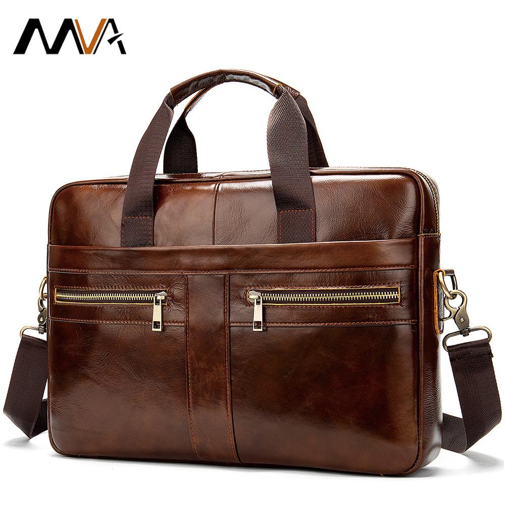Men's Genuine Leather Briefcase - Top Layer Cowhide Business Tote and Handheld Lawyer Laptop Bag