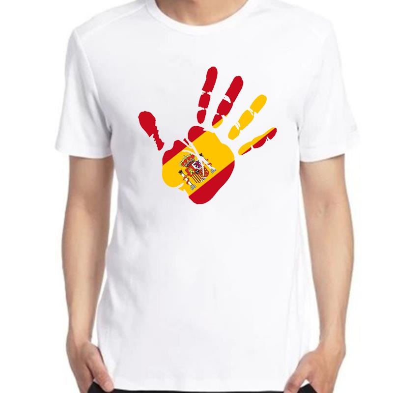 Spanien Graphic T Shirts Handabdruck Hand Print Herren Flag Fahne Spain Cotton Short Sleeve Tshirts Fashion Unisexs Print T Shirt