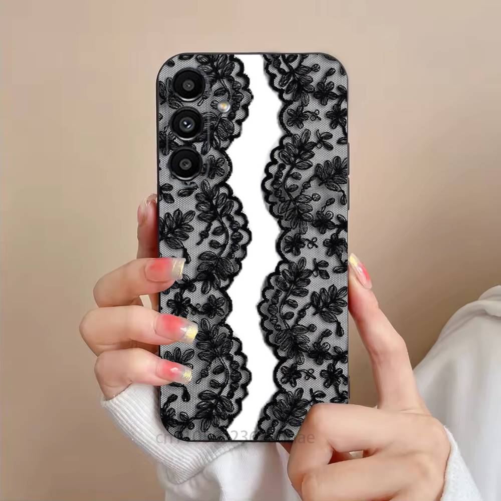 Black Lace Print New Hot Phone Case For Samsung Galaxy S21 22 23 24 S25 Ultra PlusS20 FE S10 Plus  Cover Funda