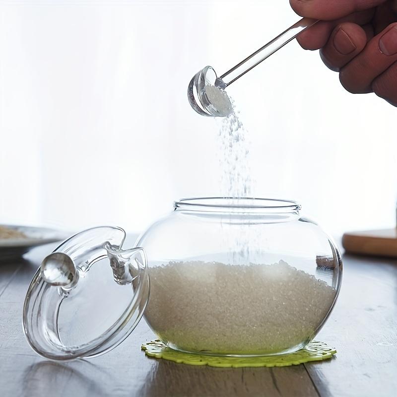 250ml Clear Glass Sugar Bowl with Spoon|Transparent Spice Jar for Kitchen,Home Organization,Cooking,Candy Storage Pot,Glass Container for Sugar,Spices