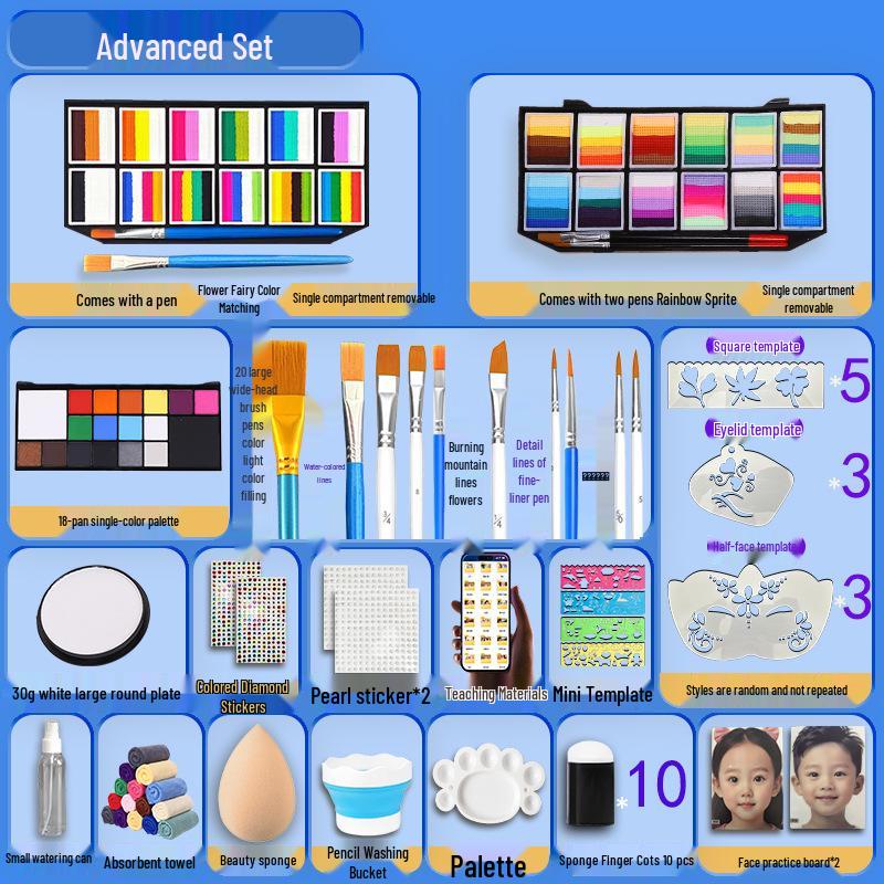 MengHui 12-Color Kids' Face Paint Set - Water-Soluble Body & Stage Makeup
