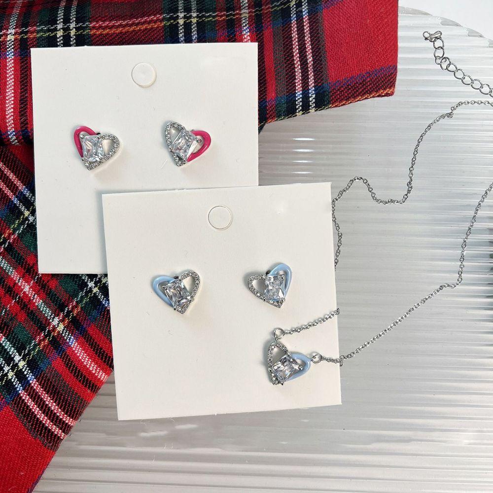 

Французский Кристалл Милый Ретро Милый Корейский Стиль Серьги-Пуссеты Женщин Ожерелье Модные Украшения В Форме Сердца pink-earrings