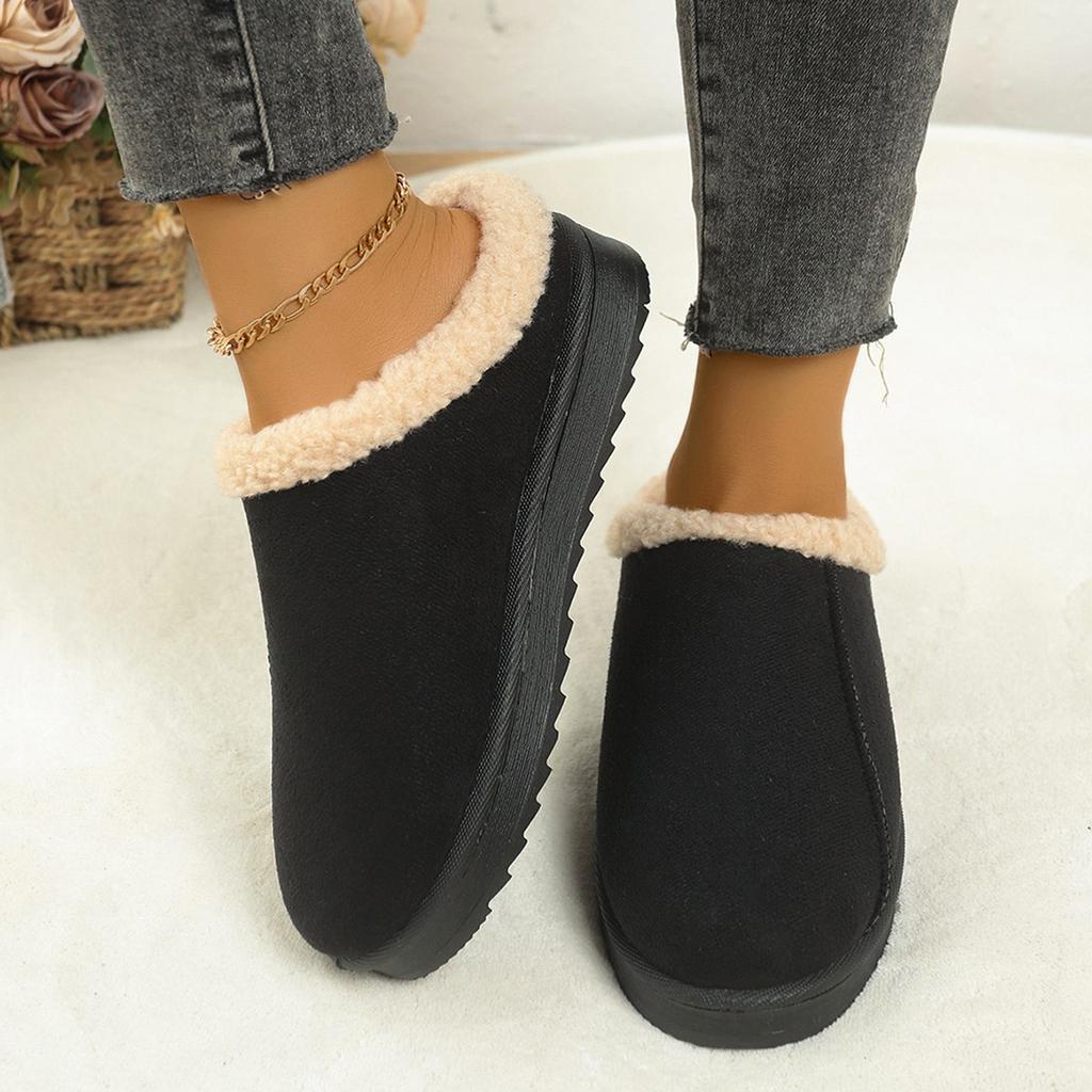 Women's winter fur one plush lining a footstool warm cold lightweight hiking waterproof non-slip soft bottom snow boots cotton slippers
