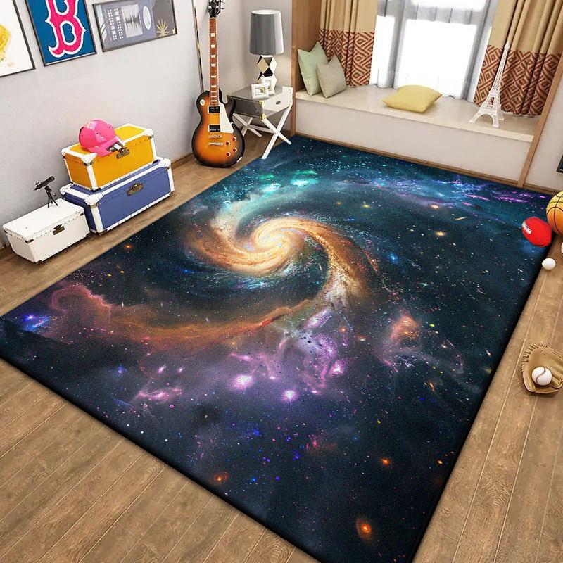 Abstract Decoration Home Carpet Living Room Fluffy Starry Sky Rug Antiskid Sofa Table Mat Foldable Large Area Rugs Easy Clean