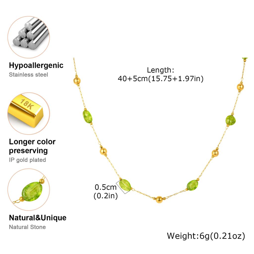 Luxus Grüner Naturstein Halskette für Damen Edelstahl Vergoldete Perlen Halsketten Choker Sommer Bohemia Schmuck Geschenk