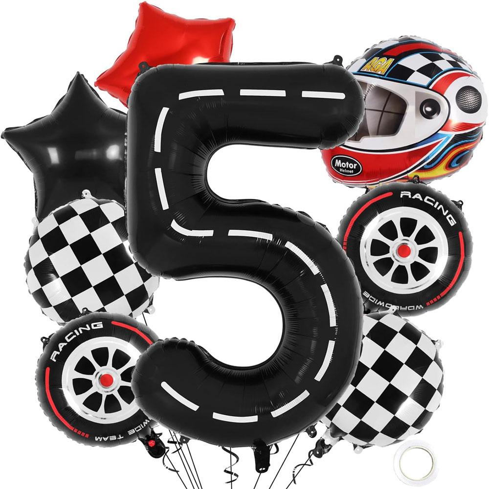 8Pcs Motor Helmet Balloon Wheel Tire Racing Balloons Birthday Decor Boys Race Car Dirt Bike Motorcross Hot Wheel Party Supplies