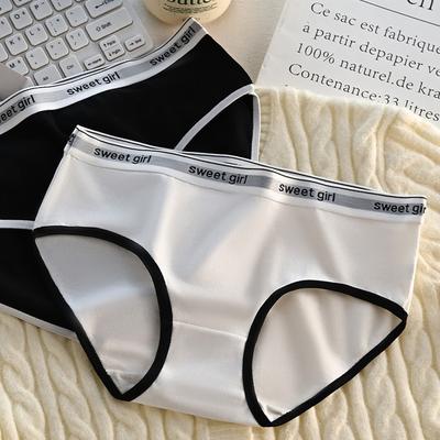 Women's Black White Panties Solid Color Sweet Girls Low-waist Comfortable Briefs