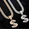 European & American Hip Hop US Dollar Pendant Necklace with Rhinestones - Exaggerated Alloy Design