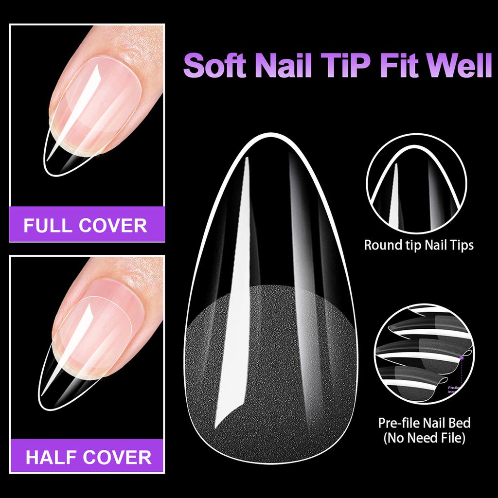 100Pcs Short Almond Half Matte Nail Tips Soft Gel Nail Tips Glossy Full Cover False Nail Tips For Acrylic Nails Manicure Salon H