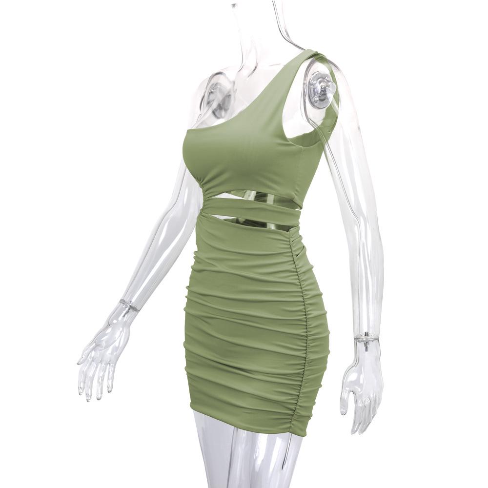 2025 Women's One-Shoulder Cutout Bodycon Dress - European & American Style, Sexy Short Skirt