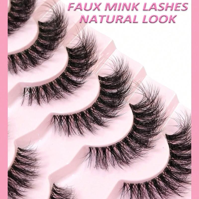 7 Pairs Messy Natural Cat Eye Lashes Clear Band Lashes Cat Eye Look Wispy Lashes Eye End Elongated Full Strip Soft Natural Realistic False Eyelashes