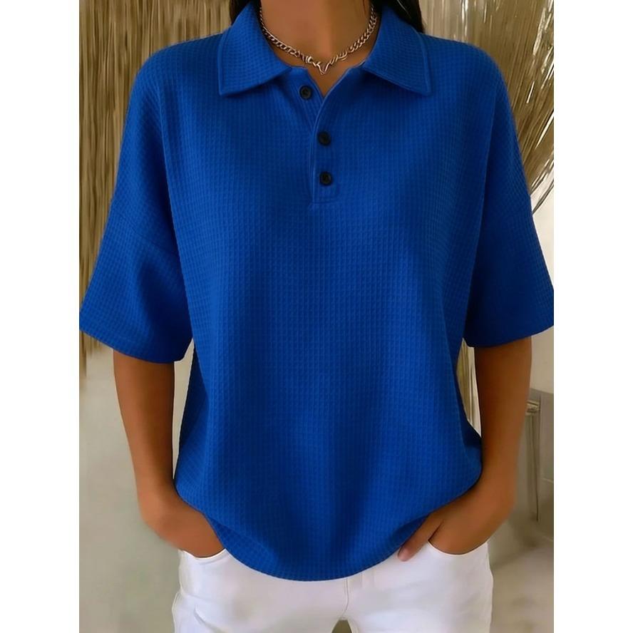 YYFS Camicette e camicie con collo a polo, maniche corte, stampa tinta unita, moda casual estate primavera