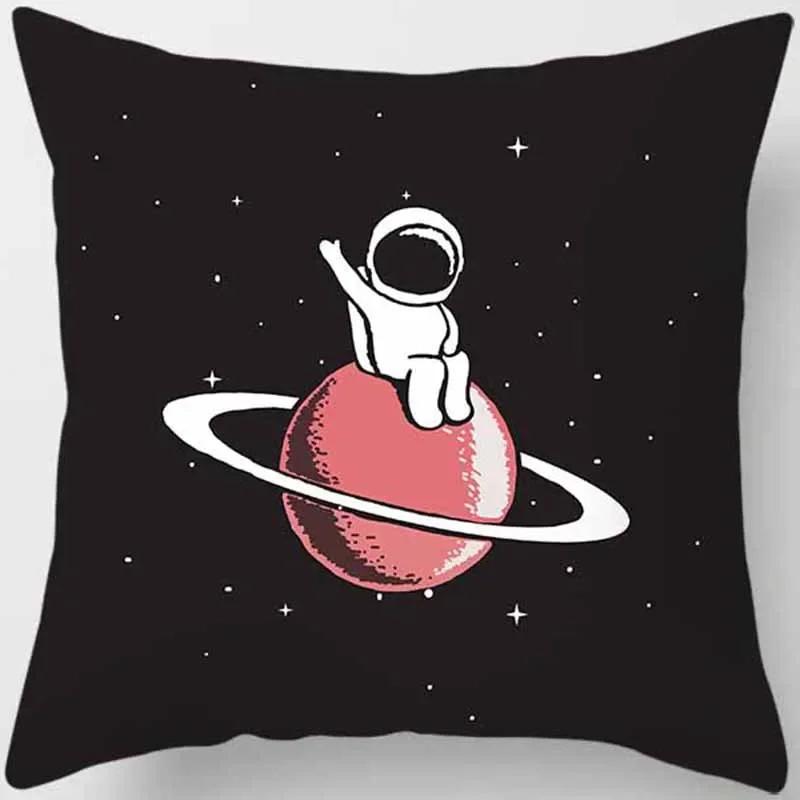Cartoon Humor Astronaut Print Square Pillowcase Home Decor Car Sofa Cushion Cover