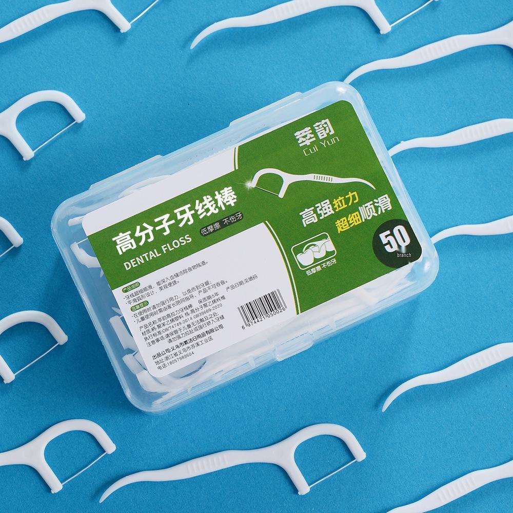 Cui Yun Dental Floss Sticks - 50-Count Box: Portable Oral Care with Interdental Plastic Toothpicks for Cleaning Teeth Gaps