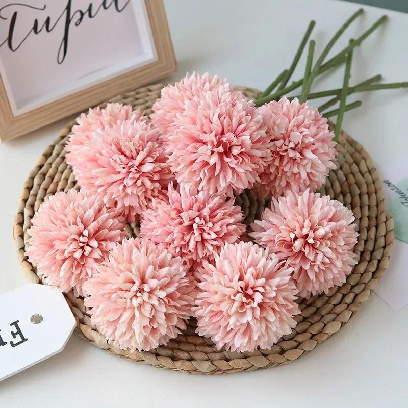 5pcs Artificial Dandelion Flowers, Fake Hydrangea Bridal Wedding Bouquet, Home Garden Party Wedding Decor, Winter Christmas Home