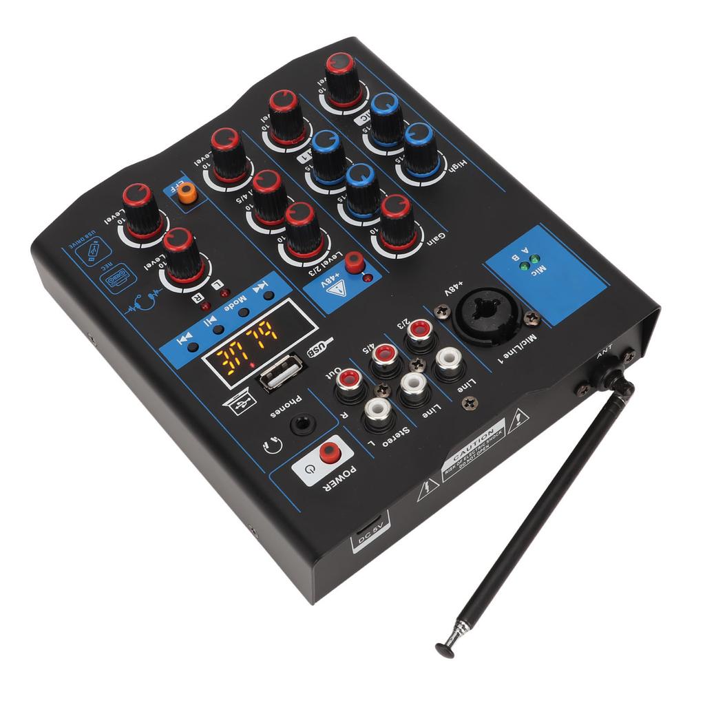 Dual Microphone Mixer 4 Channel Small Metal USB Bluetooth Mixing Board with Wireless Mic for Live