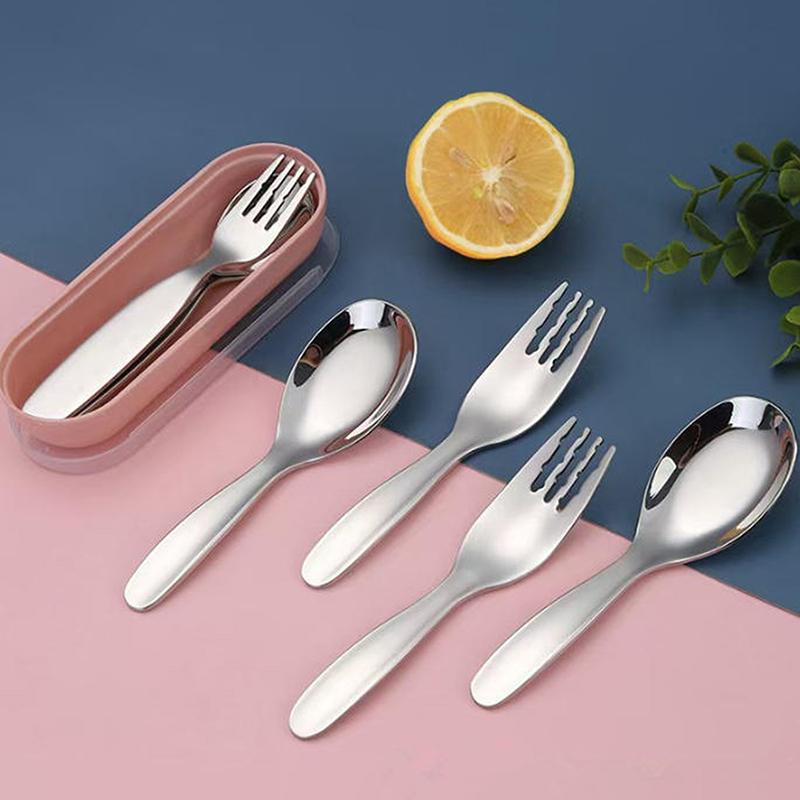 Outdoor Tourism 304 Stainless Steel Portable Tableware, Children'S Tableware, Dessert Tableware, Spoon And Fork Combination