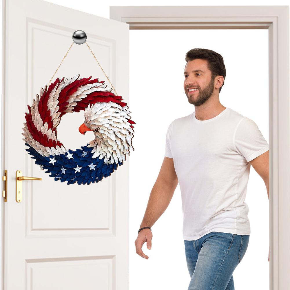 Amerikanische Flagge Adler Kranz Holz 4. Juli Hängendes Türschild Dekorative Patriotische Türhänger für Patriotisches USA Festival