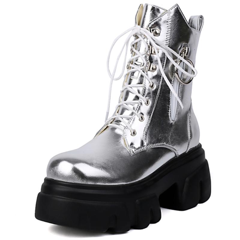 

Модные ботильоны на платформе для женщин, новинка 2024 года, зимние черные, золотые, серебряные, мотоциклетные ботинки, панк-каблук, на молнии, туфли для вечеринок, женские, большого размера 39 серебряный