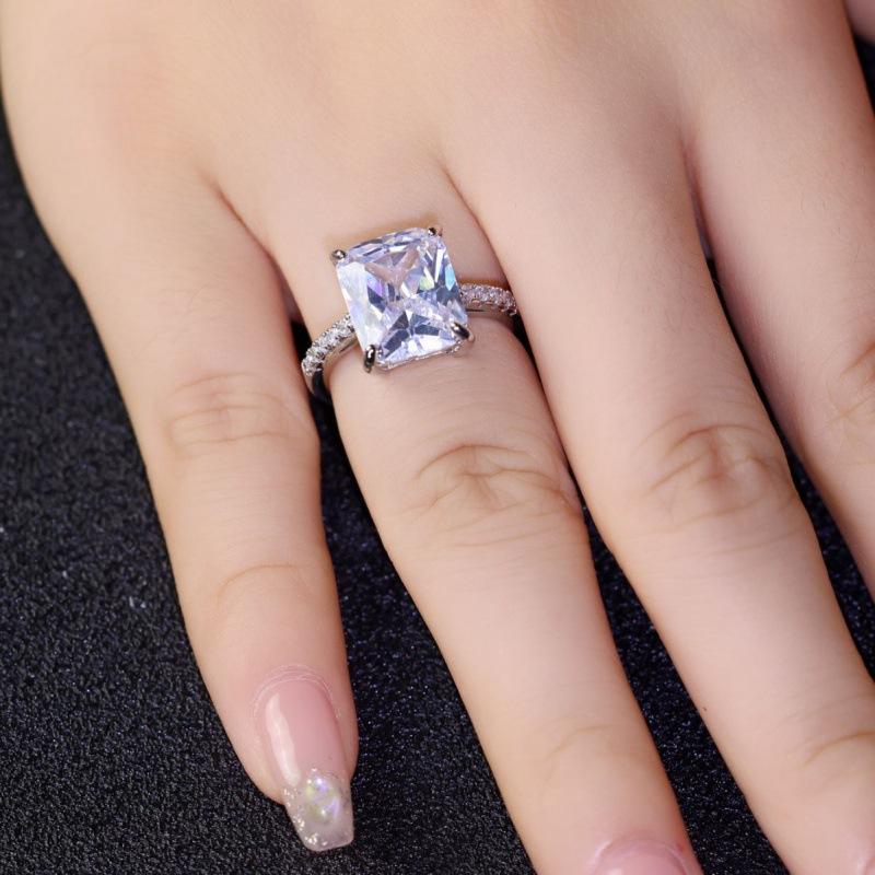 Bright cut oversized carat imitation diamond four-claw square diamond high luxury atmospheric ring
