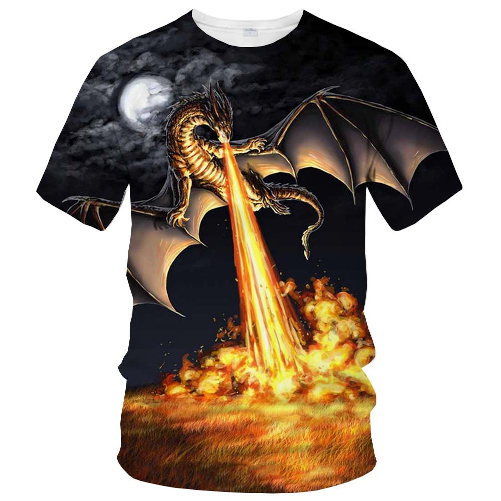 

Мужские футболки с круглым вырезом, модные повседневные с 3D-принтом дракона, с коротким рукавом - Мягкая полиэстеровая ткань средней эластичности, летняя одежда свободного кроя 6XL