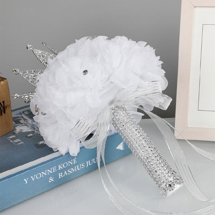 Diamond Crown Decorative Handheld Flower Rhinestones Wedding Bouquet with Ribbon