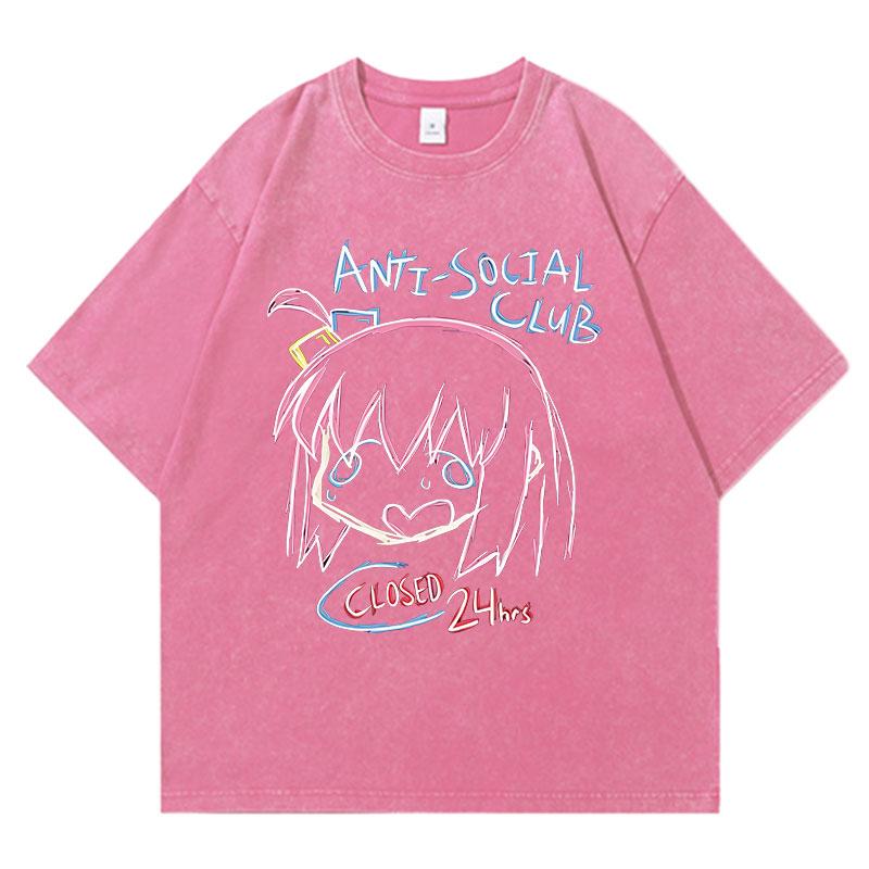 

Аниме Футболка Gotoh Hitori с винтажной стиркой Харадзюку Оверсайз Хлопковые футболки Мужская футболка Хлопковая уличная одежда Унисекс Топ S