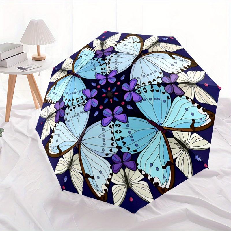 1pc Butterfly Mandala Automatic Open/close Folding Umbrella, Compact Portable Travel Umbrella, Perfect Birthday/Christmas, Cute Umbrella, Du